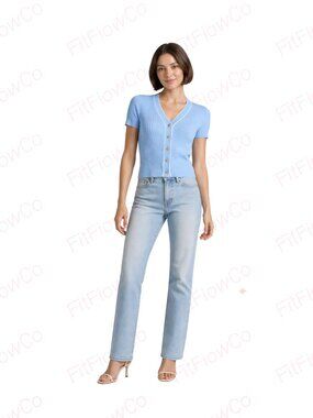 Laundry by Shelli Segal Baby Blue Ribbed Cardigan XS Cropped Gold Crest Button V